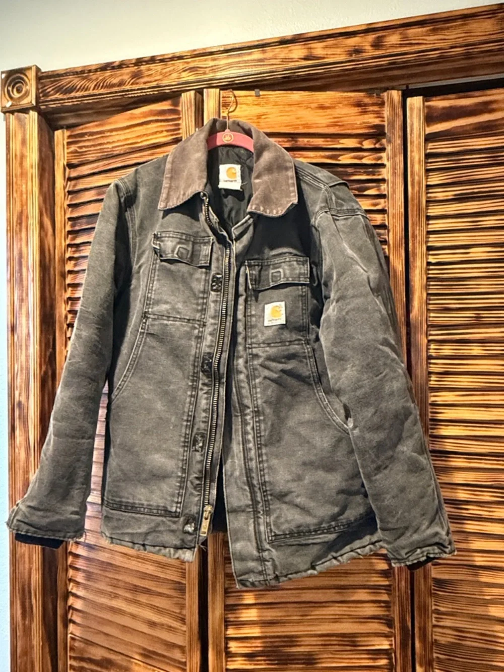 Carhartt Gray Duck Jacket with Brown Corduroy Collar - Picture 1 of 2